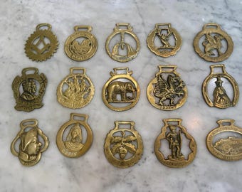 Horse Brass vintage Mutiple horse antique brass British medallions