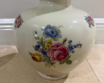 Vase Johann Haviland, vase à roses vintage avec bordure dorée, décor champêtre
