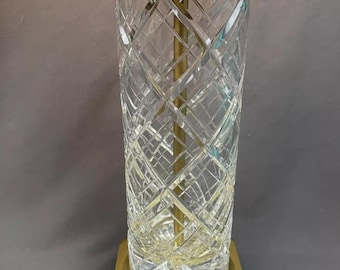 Lamp Crystal  Lamp Lauren Plaid style by Lenox  Brass bass signed Lenox perfect condition