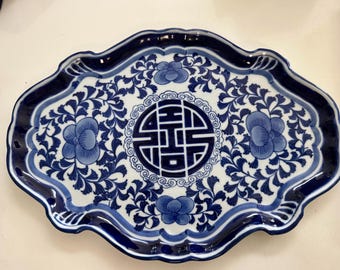 Bombay Company Double Happiness platter Blue white  platter