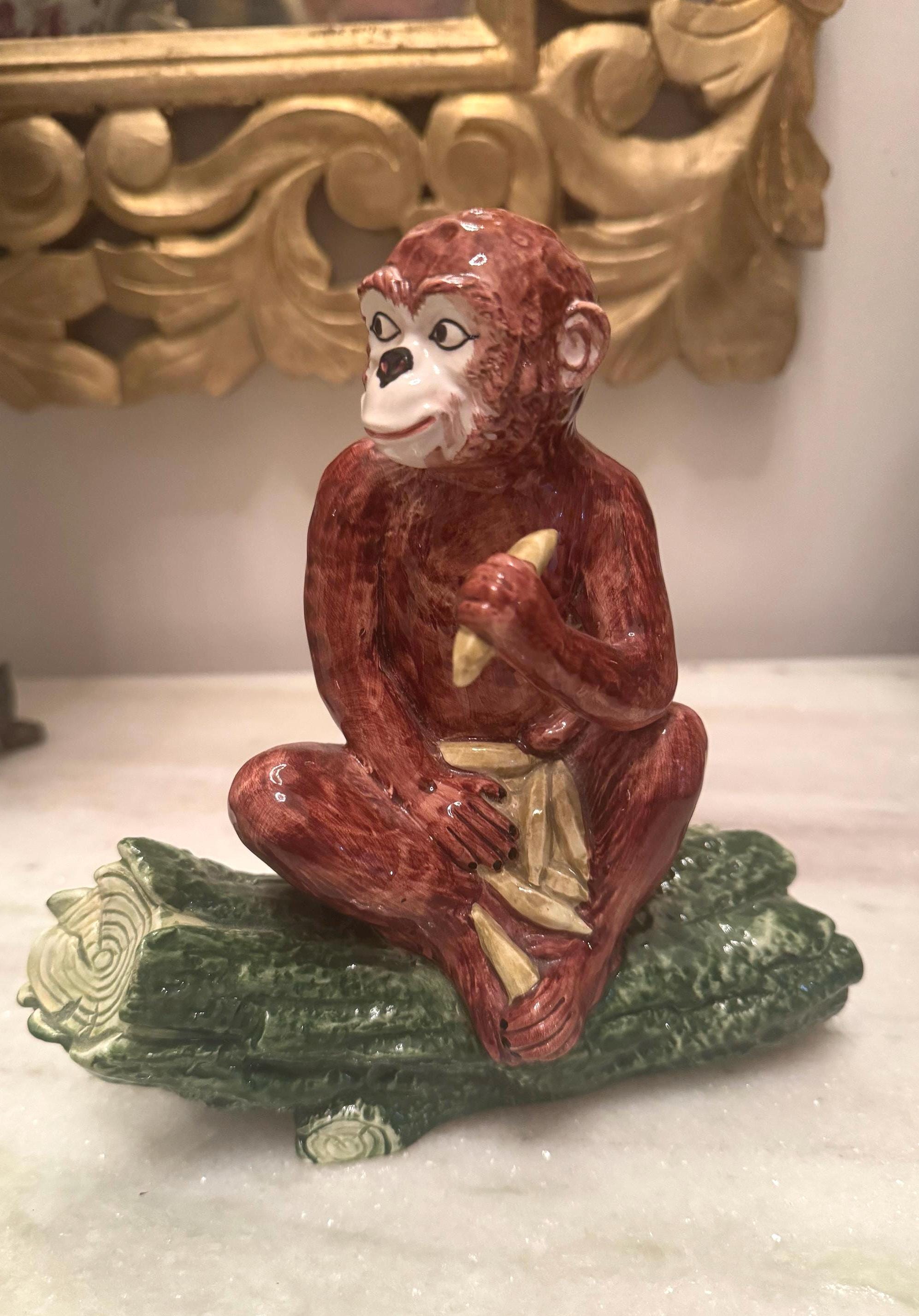 Italian Ceramic Monkey Figure MCM Ceramic Signed Monkey Made in
