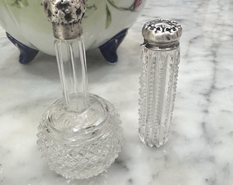 Victorian Crystal and silver perfume bottles Antique Perfume bottles