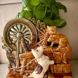 McCoy Water Wheel Scottie Dog and Cat  Planter  Vintage Planter Gift  Gift Planter One of a Kind Succulent Planter