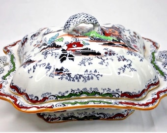 Ashworth Bros Hanley Angleterre Gaudy Willow Pagode Orientale Couvercle et Casserole Asiatique