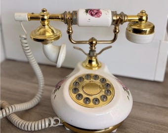 Porcelain French phone with box mcm phone decor Hollywoid regency decor