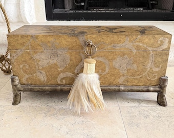 Vintage Chinoiserie Decorative Box on Stand | John Richard Style Faux Bamboo Base with Tassel | Hollywood Regency Storage Box | Palm Beach
