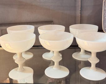 Vintage French Opaline champagne coupes  Portieux Vallerysthal dessert cups wedding glasses set of 8