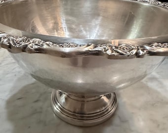 Silver  punch bowl serving piece Floral trim large silver plate bowl Oneida punch bowl