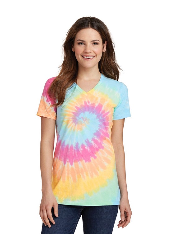 Tie Dye V Neck Shirt / Tie Dye Ladies Fit / Pastel Rainbow | Etsy