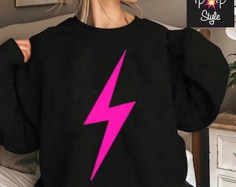 Lightening Bolt Sweatshirt, Black with pink lightening bolt T Shirt. Lightning Bolt Shirt