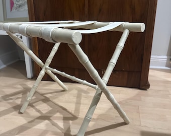 Faux Bamboo Luggage Rack Hollywood  Regency Luggage Stand MCM Folding Accent piece Cream bamboo