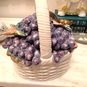 Ceramic  Fruit Basket Fitz and Floyd Sonoma Grapes Basket Kitchen Decor Storage 1988 Vintage  Fitz Floyd Ceramics