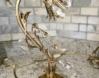 Lampe de table en cristal doré, lampe vintage en cristal, lampe unique et magnifique