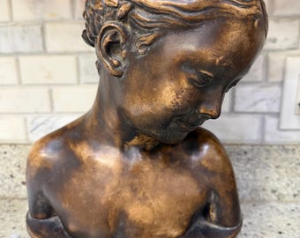 La  Rieuse bust sculpture after Jean Baptiste Pigalle made in c. 1970's heavy terracotta