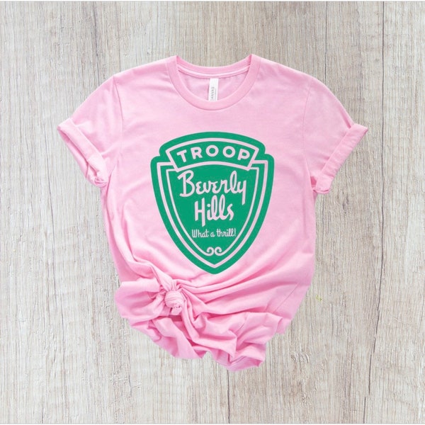 Troop BEVERY HILLS Rosa T-Shirt, 80er Jahre Retro-Shirt, Rosa und Grünes Hemd