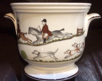 Coalport Hunt Scene Cache Pot Equestrian Pot Horse Planter RARE Collectible pattern