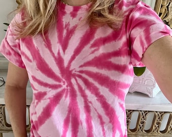 Pink Swirl Tie Dye T Shirt, Candy Pink Breast Cancer Tie Dye tee, Valentines Day Tie Dye Shirt