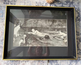 Hylas and the Nymphs Framed Print After John William Waterhouse, Greek Mythology Wall Art (Black & Gold Frame)