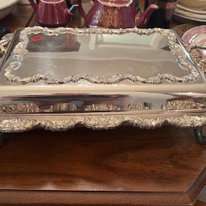 Poole Silver Large Serving Dish Lidded Vintage Silver Vintage Baroque Style footed