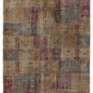 Vintage Patchwork Wool Rug | Distressed Boho Living Room Rug