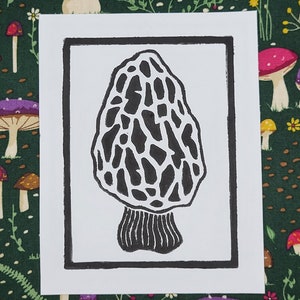 Morel Mushroom Lino Print Funky Fungi Collection 4x5 Lino Print image 3