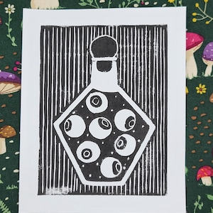 Watchful Eyes Lino Print Witch's Apothecary Collection 4x5 Lino Print image 3