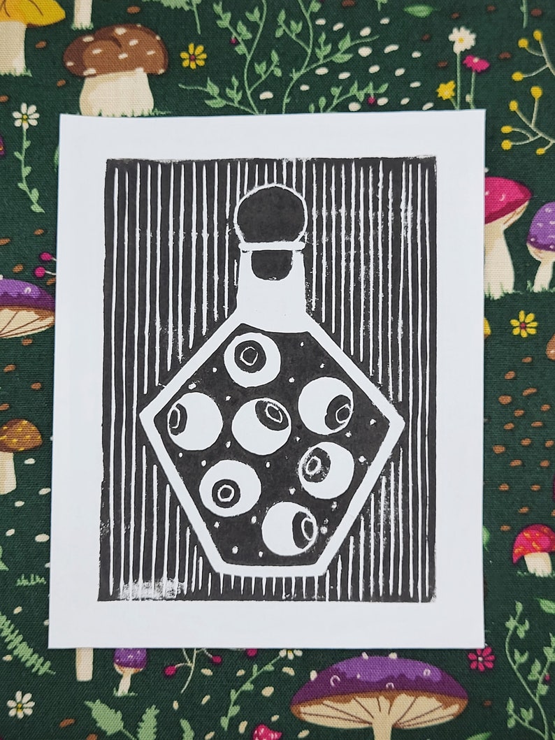 Watchful Eyes Lino Print Witch's Apothecary Collection 4x5 Lino Print image 3