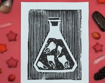 Teeth Extract Lino Print | Witch's Apothecary Collection | 4x5 Lino Print