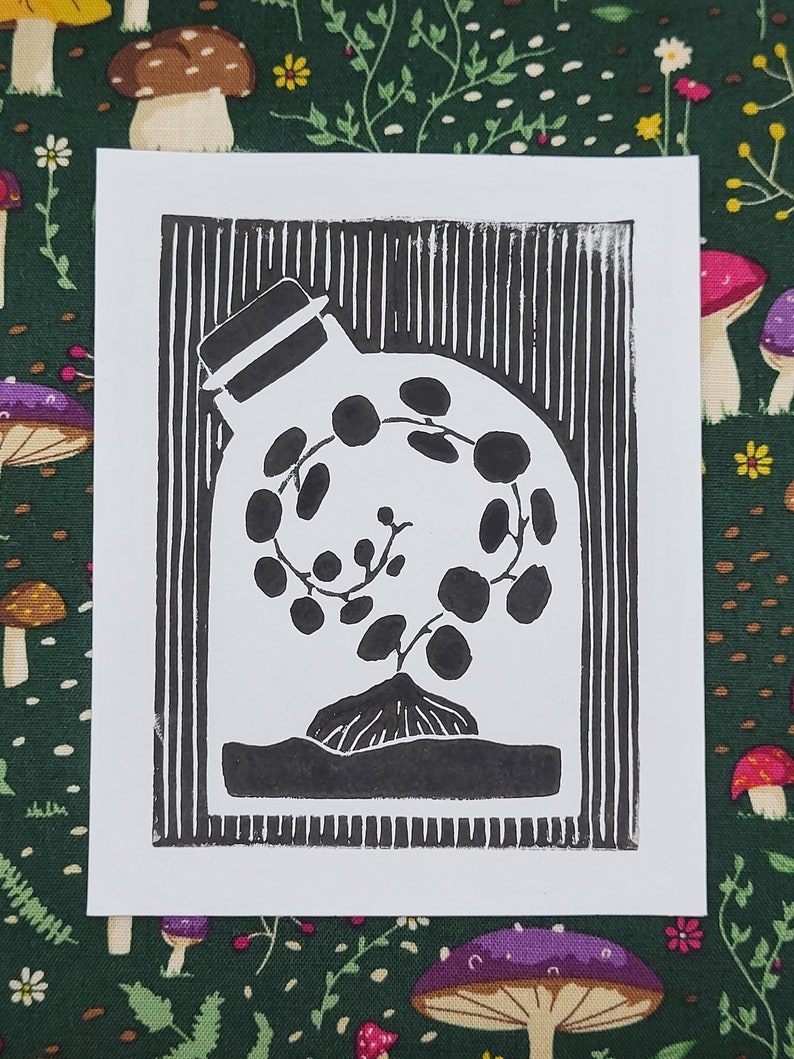 Endless Spiral Plant Lino Print Witch's Apothecary Collection 4x5 Lino Print image 3