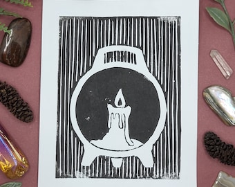 Everlasting Candle Lino Print | Witch's Apothecary Collection | 4x5 Lino Print