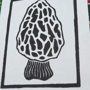 Morel Mushroom Lino Print Funky Fungi Collection 4x5 Lino Print image 4