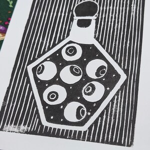 Watchful Eyes Lino Print Witch's Apothecary Collection 4x5 Lino Print image 4