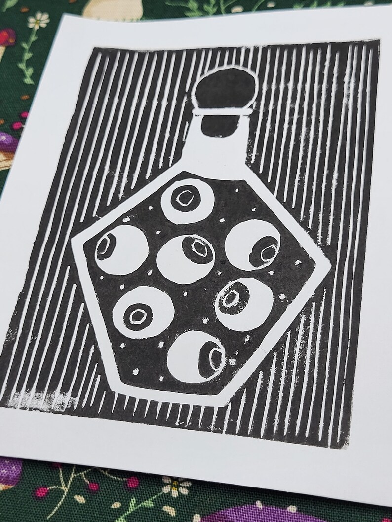 Watchful Eyes Lino Print Witch's Apothecary Collection 4x5 Lino Print image 4