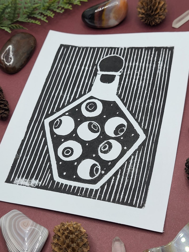 Watchful Eyes Lino Print Witch's Apothecary Collection 4x5 Lino Print image 2