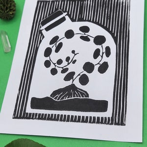 Endless Spiral Plant Lino Print Witch's Apothecary Collection 4x5 Lino Print image 2