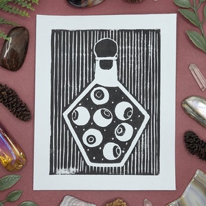 Watchful Eyes Lino Print Witch's Apothecary Collection 4x5 Lino Print image 1