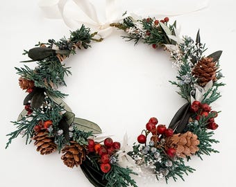 Winter Berry Pinecone Dried Flower Crown/ Wedding Hair/ Bride and Bridesmaids/ Flower Girl/ Photoshoot