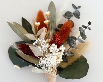 Olive + Terracotta Dried Flower Boutonniere/ Wedding Flowers/ Groom and Groomsmen/ Dried Flowers
