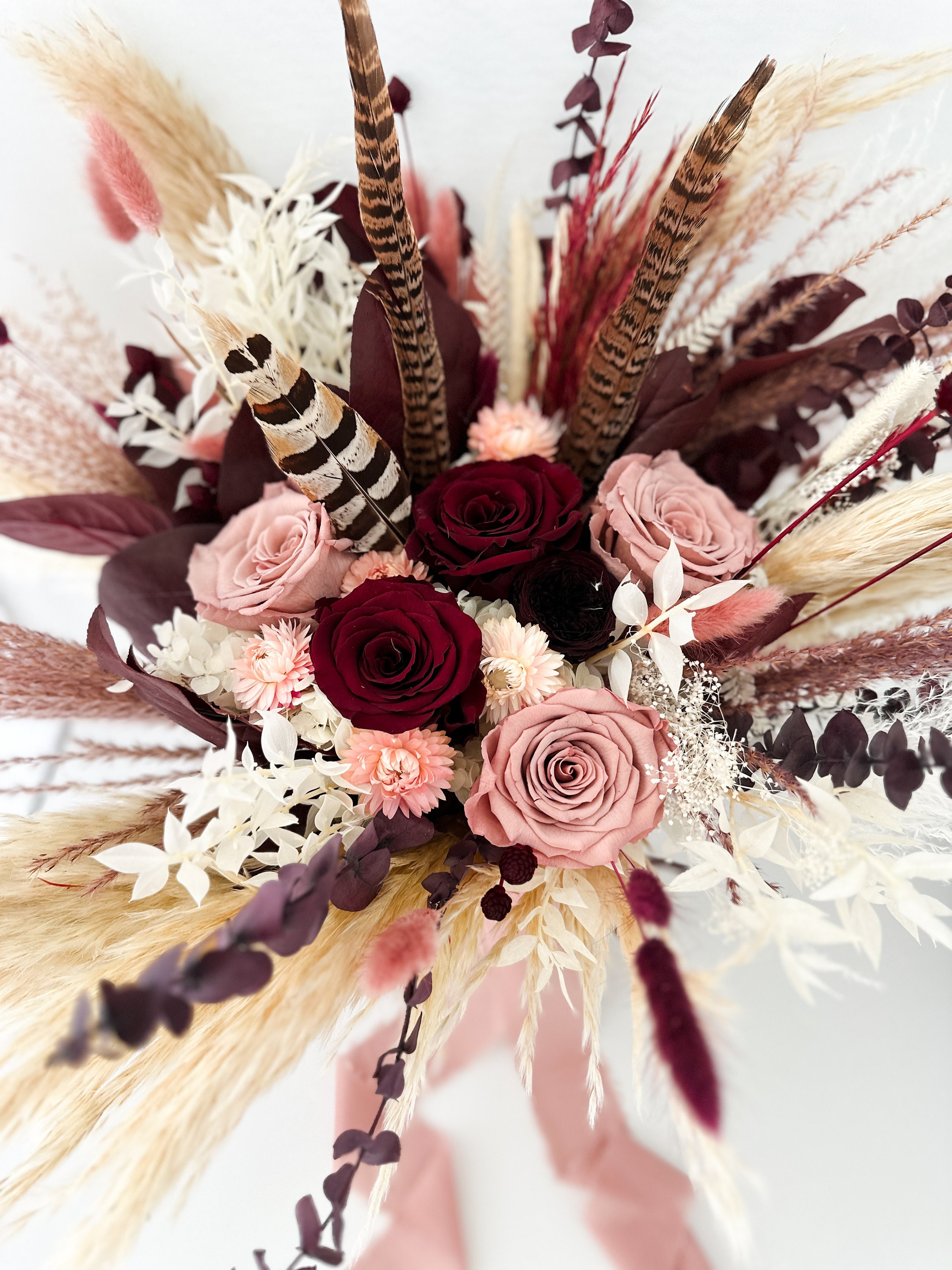 Dusty Rose, Blush + Burgundy Pampas Grass Bouquet/ Bride and