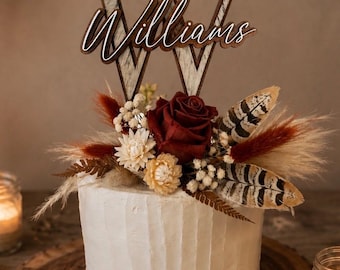 Cowhide Monogram Personalized Cake Topper | Western Boho Wedding Cake Topper | Rustic Initial Cake Topper | Genuine Leather Decor