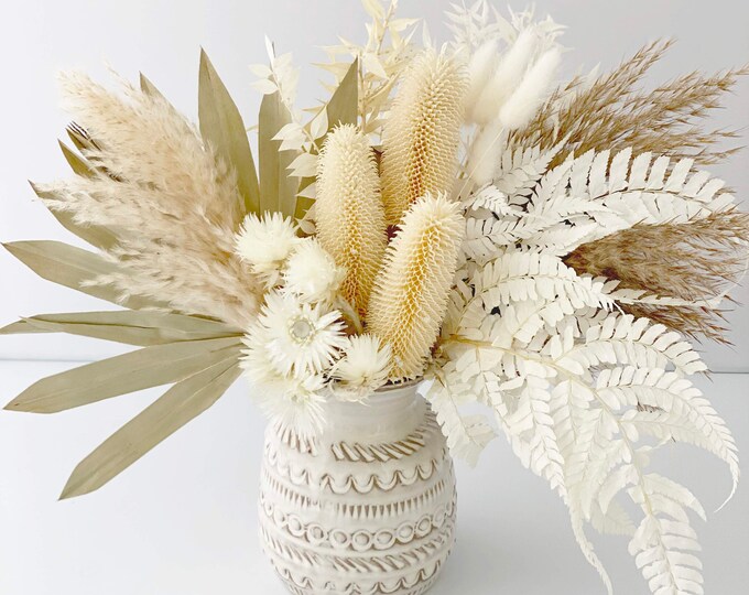 Pampas Grass and Palm Vase Arrangement With Patterned Vase Etsy
