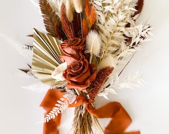 Small Terracotta + Rust Pampas Grass Bouquet/ Bride and Bridesmaids/ Dried Flower Bouquet/ Wedding Flowers
