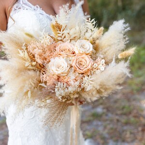 Toffee , Peach Blush Rose Bouquet/ Bride and Bridesmaids/ Dried Flower Bouquet/ Wedding Flowers image 6