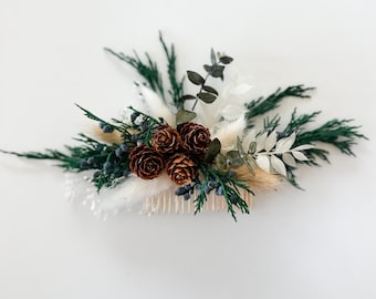 Juniper + Pine Cone Dried Flower Hair Comb/ Wedding Hair/ Bride and Bridesmaids/ Flower Girl/ Photoshoot