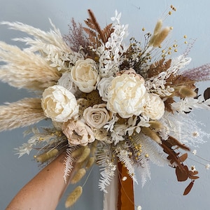 White Peony + Terra-cotta Bouquet/ Bride and Bridesmaids/ Dried Flower Bouquet/ Wedding Flowers