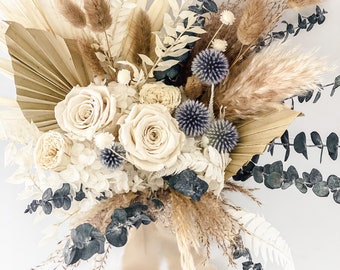 Dusty blue thistle and pampas grass bouquet/ Bride and Bridesmaids/ Dried Flower Bouquet/ Wedding Flowers