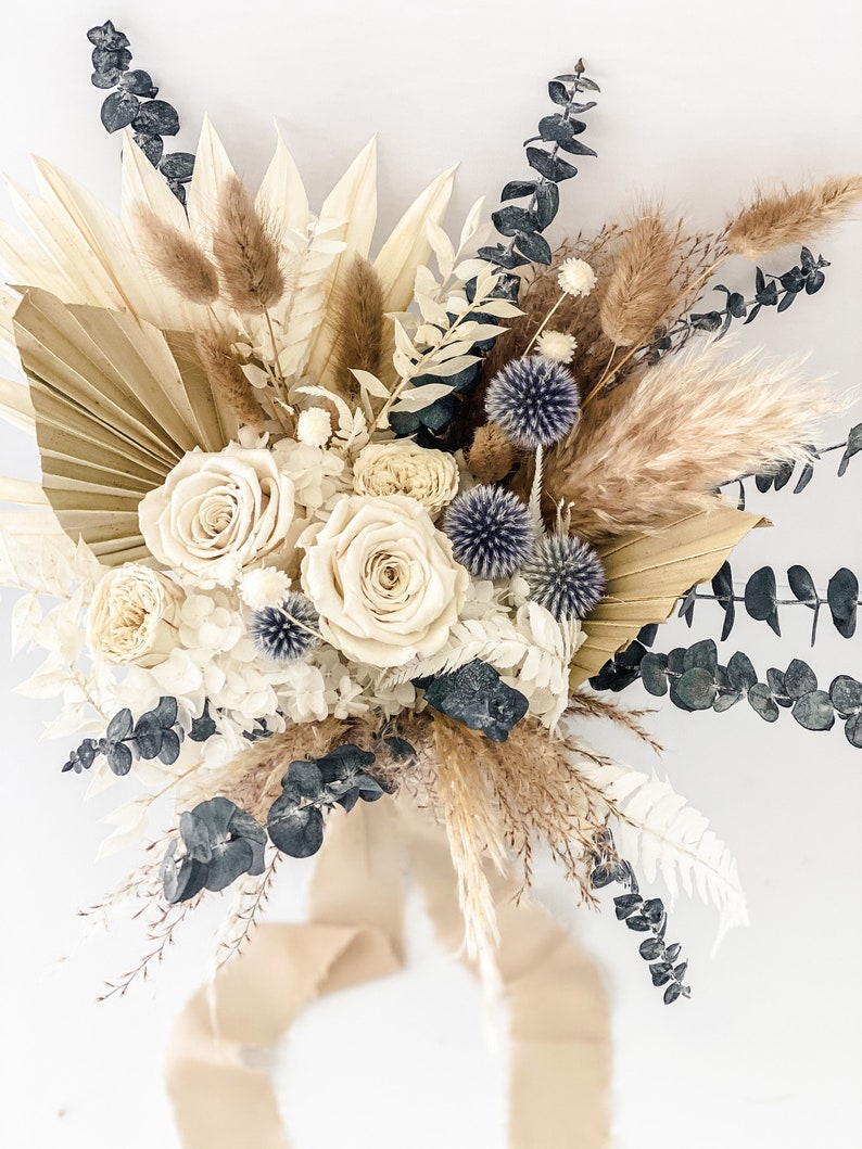 Dusty Blue Thistle and Pampas Grass Bouquet Etsy