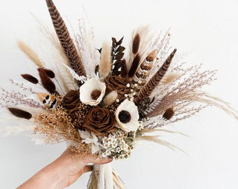 Medium Brown Mocha Dried Floral Bouquet/ Bride and Bridesmaids/ Dried Flower Bouquet/ Wedding Flowers