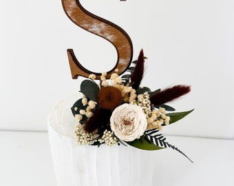 Cowhide Letter Cake Topper | Western Boho Wedding Cake Topper | Rustic Initial Cake Topper | Genuine Leather Decor