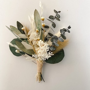 Olive + Eucalyptus Dried Flower Boutonniere/ Wedding Flowers/ Groom and Groomsmen/ Dried Flowers